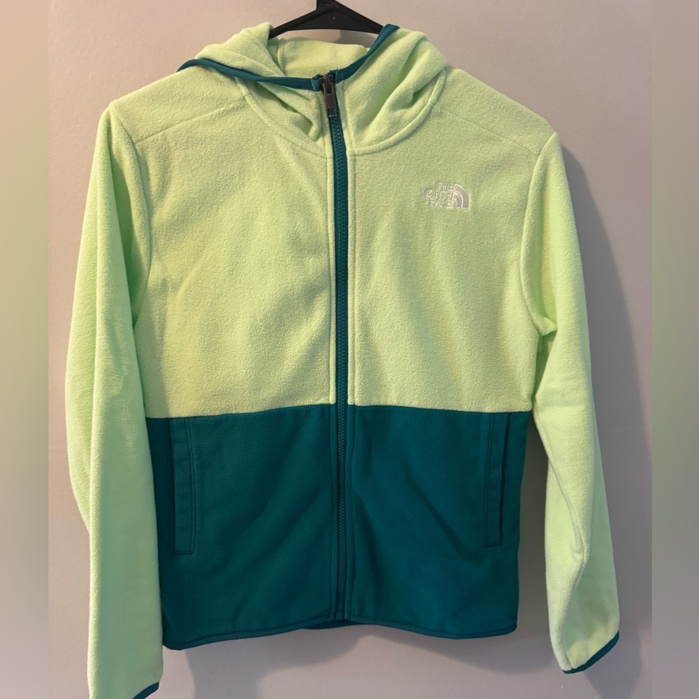 The North Face Kids Two-Tone Lime Green and Teal Fleece Hoodie